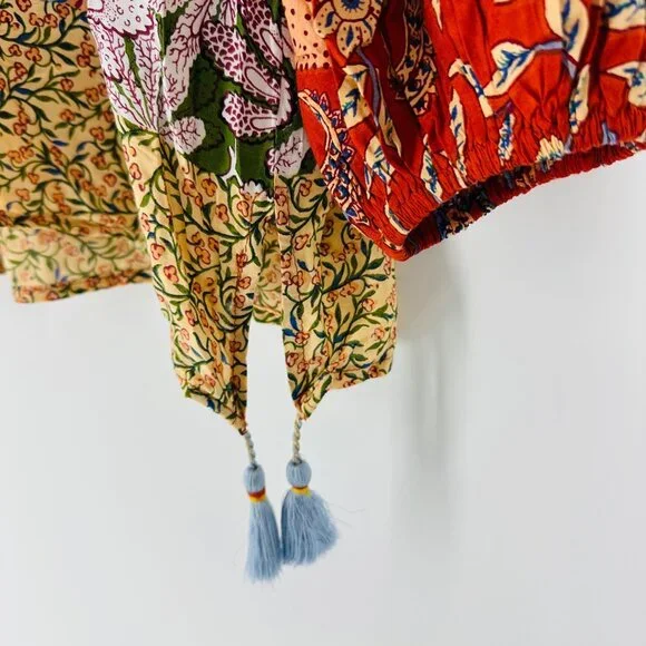 Anthropologie Womens Sonrisa Mixed Print Paisley Boho Tassel Top Blouse Size XS - Picture 4 of 10